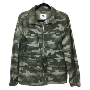 Old Navy Army Camo Jacket Women's M Utility Military Chic Full Zip Flap Pockets